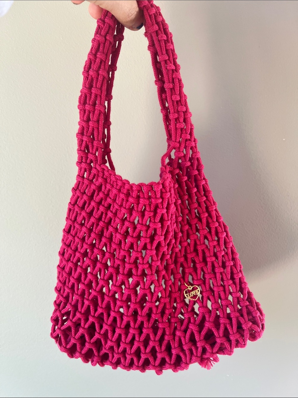 Handwoven Pink Crochet Shoulder Bag